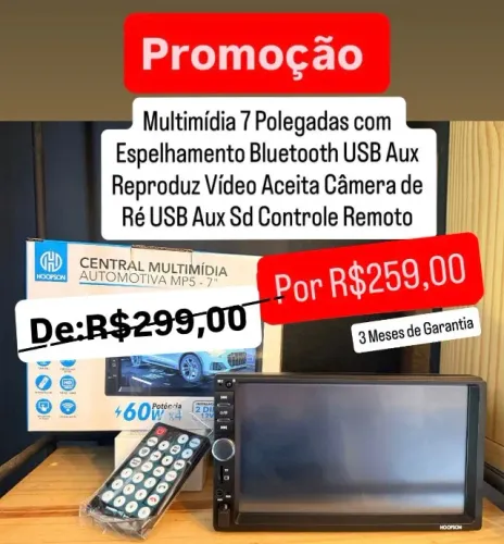 Promoção Multimidia Mp5 tela 7 Pol Bluetooth Espelhamento Aceita Camera Usb Carro Som