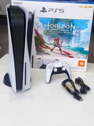 PS5 825GB COM LEITOR + CONTROLE ORIGINAL + CAIXA HORIZON / PASSO CARTÃO