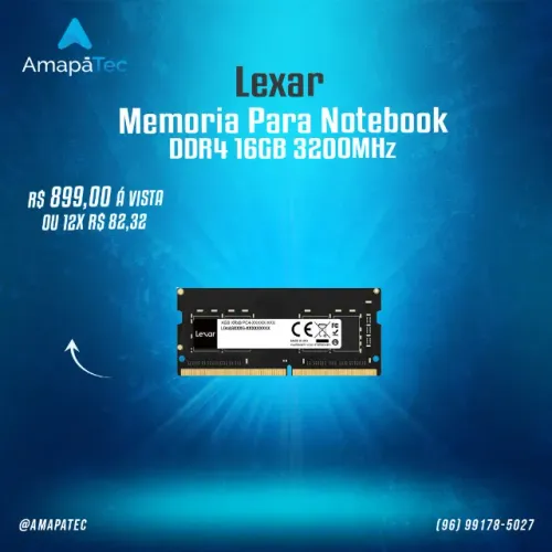 Memória Notebook Lexar 16GB DDR4, 3200mhz