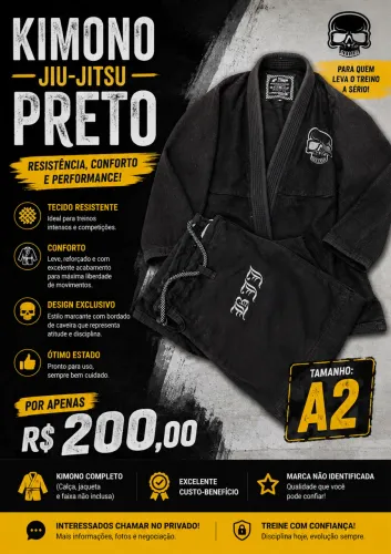 Kimono kvra Preto Jiu-Jitsu - Tamanho A2