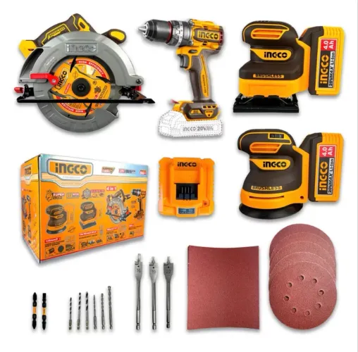 Kit Combo 4 em 1 de Ferramentas sem Fio da Ingco (modelo COSLI251083-9),
