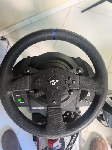 volante thrustmaster t300 rs gt + câmbio + suporte + freio de mão