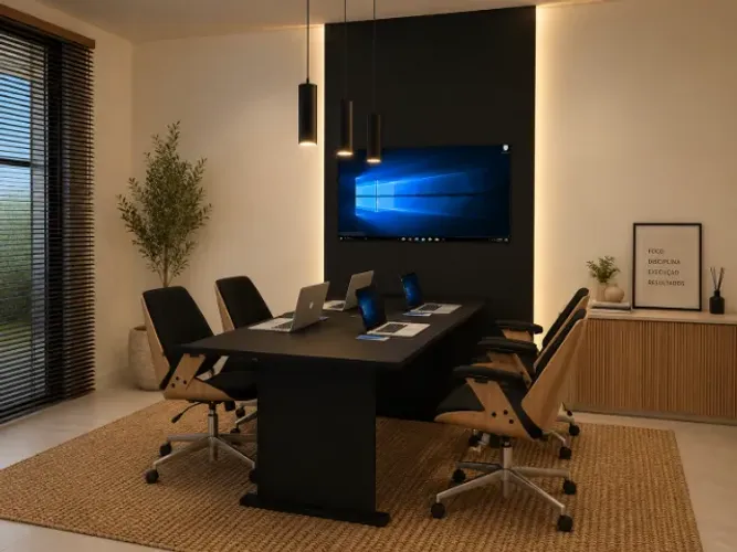 Mesa de Reunião Simply Black. Alto Padrão...4 tomadas: L182cm x P90cm x A74cm