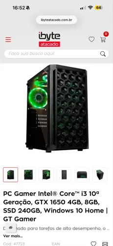 CPU PC Gamer Goldentech Placa de Vídeo GTX 1650 8GB SSD 240GB Windows 10