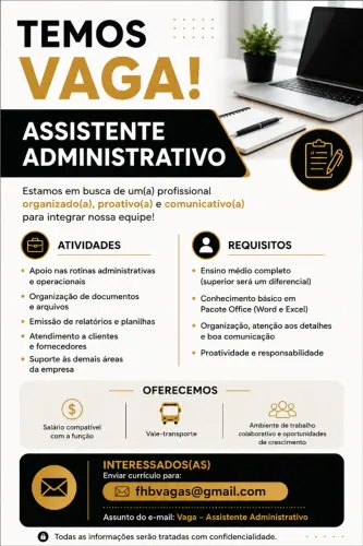 VAGA ASSISTENTE ADMINISTRATIVO 