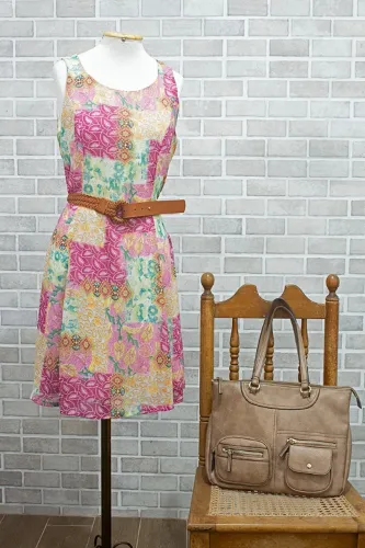 Vestido estampado floral patchwork - seminovo