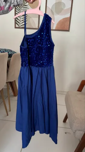 Vestido de Festa Infantil Azul Bic com Paetês - Perfeito Estado