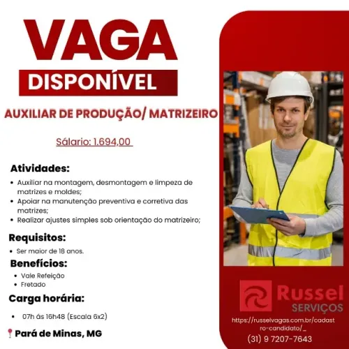 Auxiliar de Produção/Matrizeiro 