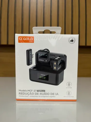 Microfone Lapela Duplo Sem Fio Tipo-C Redução Ruído IA Profissional A'Gold