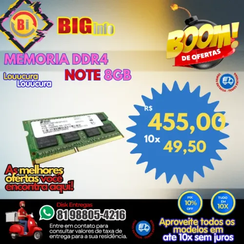 Memoria DDR4 8G BRAM para Notebook - Em ate 10x Fixas