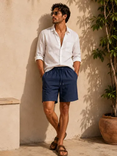 Short masculino no linho
