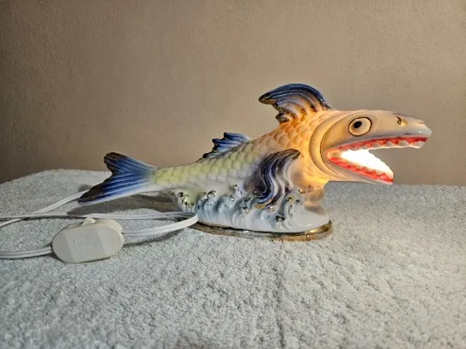 Peixe Luminária Vintage - Porcelana Anos 50 - Peça de Coleção Única