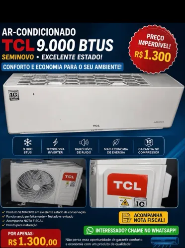 Ar-Condicionado TCL Inverter 9.000 BTUs - Seminovo | R$ 1.300