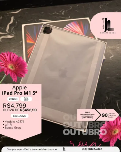 IPAD PRO M1 5ª, 256GB, TELA 12.9?, ZERO, EXCLUSIVO!