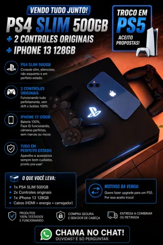 Troco ps4 slim 500 gb + iPhone 13 128 gb, em um ps5