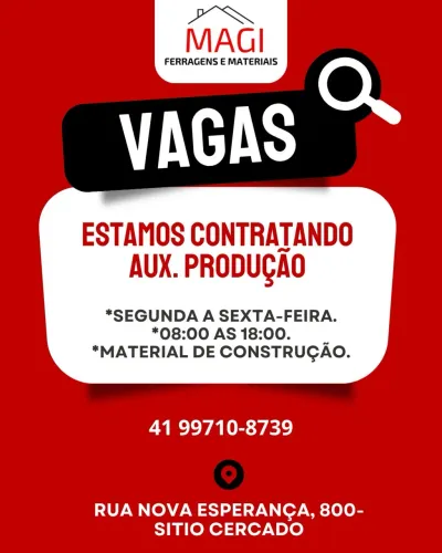 Vaga de emprego para auxiliar de produção 