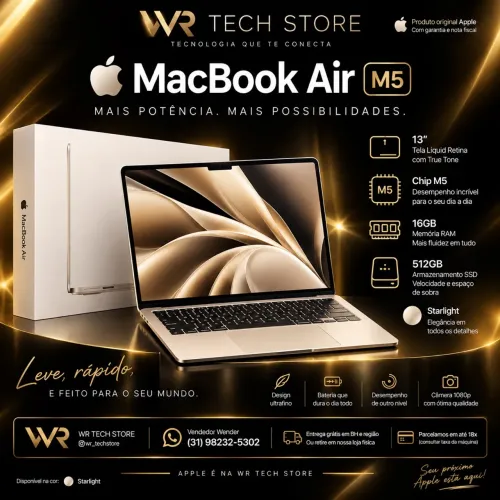 MacBook Air m5 13 polegadas 16GB 512GB Cor Starlight