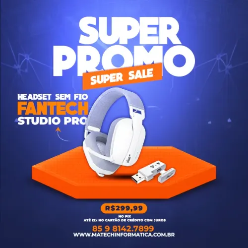 Headset Sem Fio Fantech Studio PRO - Branco - Gamer