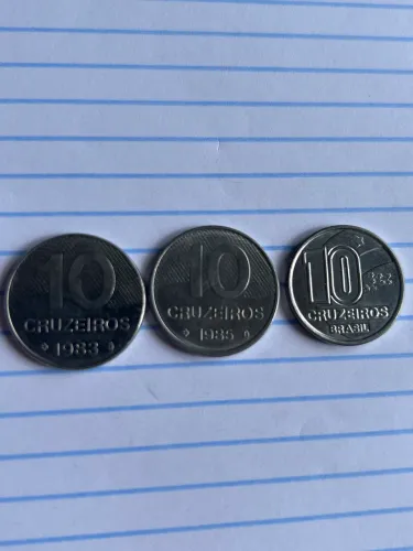 Moedas 10 cruzeiros 1983,1985 e 1991