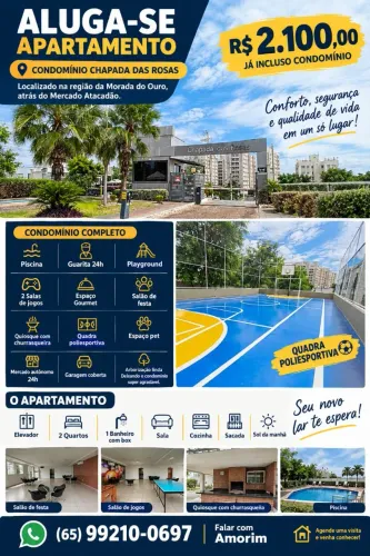 APARTAMENTO PARA ALUGAR (Direto Proprietário) - CONDOMÍNIO CHAPADA DAS ROSAS
