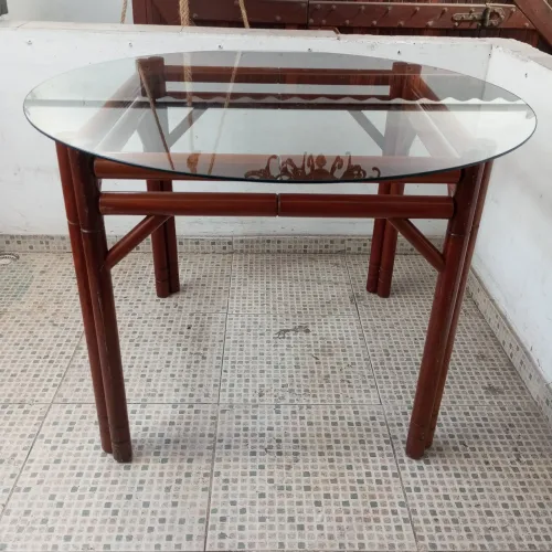 Mesa em Madeira (80x80) c/ Tampo Vidro 5mm(110cm)