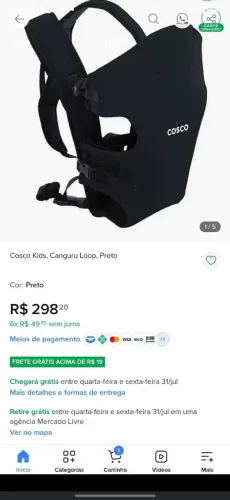 Vendo canguru da marca cosco 