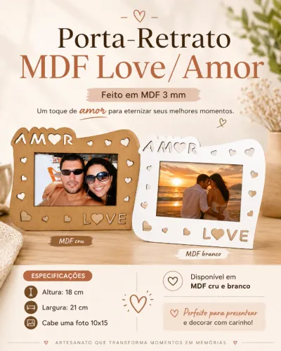 Porta Retrato Mdf Branco Amor Love Foto 10x15