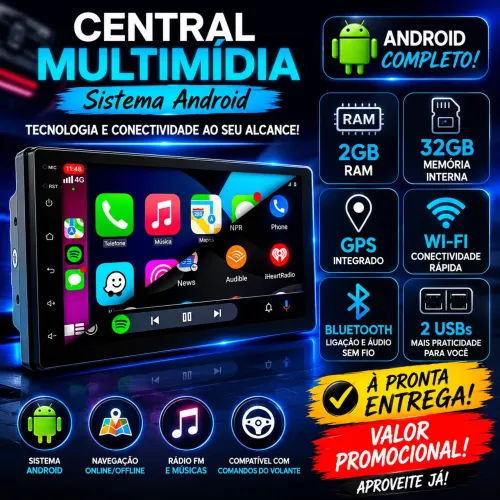 Central Multimídia Android Gps Carplay 
