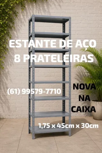 Estante de Aço com 8 Prateleiras Reguláveis (Nova na Caixa)