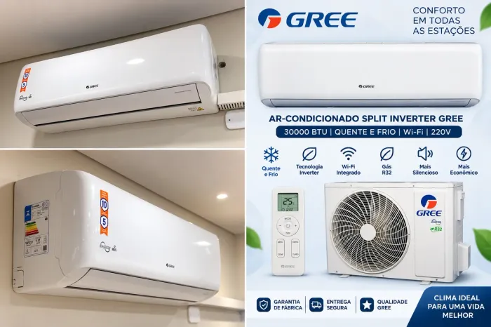? AR-CONDICIONADO GREE 30.000 BTUs INVERTER QUENTE/FRIO + WI-FI ? ESTADO DE NOVO