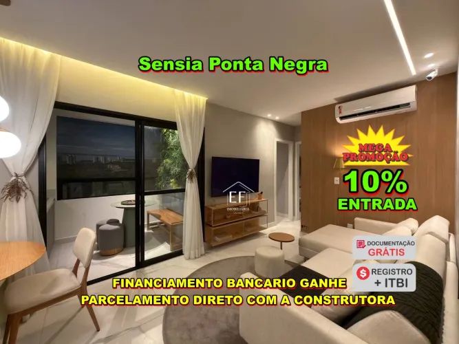 Condomínio Sensia Ponta Negra - Apartamento 2 Quartos Sendo 1 Suíte, Varanda e Lazer Compl