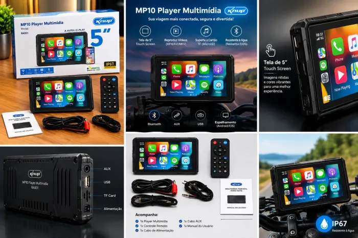 Central Multimídia Knup MP10 5" para Moto | CarPlay + Android Auto
