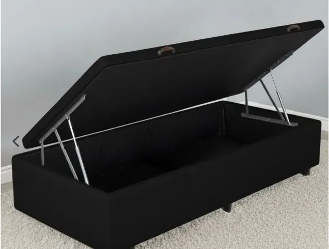 BASE BOX SOLTEIRO BAÚ CORINO PRETO ALTO NÍVEL CAMAS E COLCHÕES