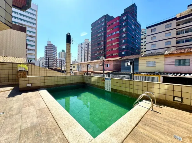 Apartamento com 1 quarto, sacada e lazer completo na Tupi - Praia Grande/SP