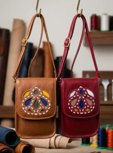 Bolsa Feminina Couro Legítimo Artesanal Cariri Tiracolo Pequena Colorida