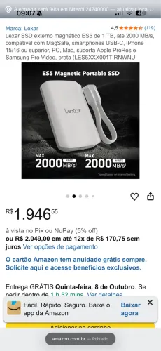 Lexar SSD externo magnético ES5 de 1 TB NUNCA USADO