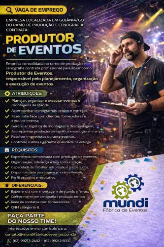 VAGA DE EMPREGO - PRODUTOR DE EVENTOS