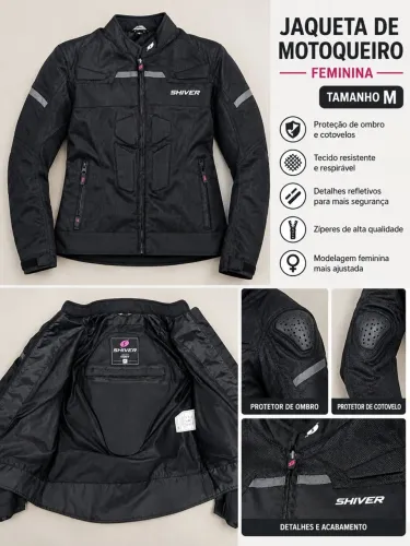 Jaqueta de Moto Feminina SHIVER Preta Tam. M com Protetores