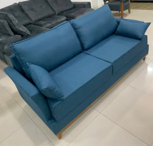 Sofá Living Linho Azul NOVO PRONTA ENTREGA