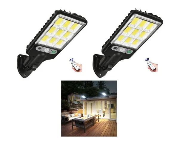2 Luminarias Led Solar Poste Rua Sensor De Movimento 8h Duração 108 Leds 25w 