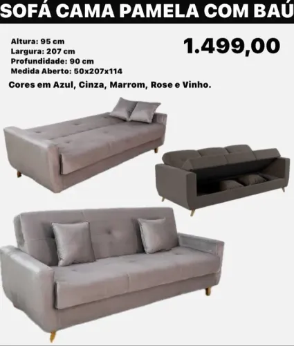 Sofá Cama Pamela com Baú - Novo ENTREGA HOJE MESMO - LIGUE AGORA