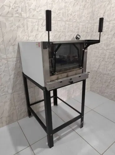 Forno a gás de lastro Gastromaq epóxi com pedra refratária e porta de vidro basculante