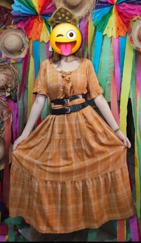 Vestido Xadrez marrom Estilo Caipira festa junina 