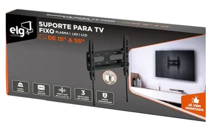 Suporte para Monitor/Tv Fixo Elg FIX-200 de 15" a 55" Tipo Trilho
