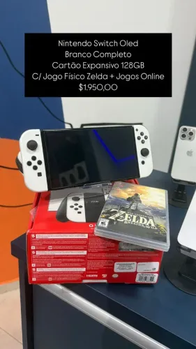 Nintendo Switch OLED + Jogos / Cartão Expansivo 128GB / Branco / R$ 1.950,00