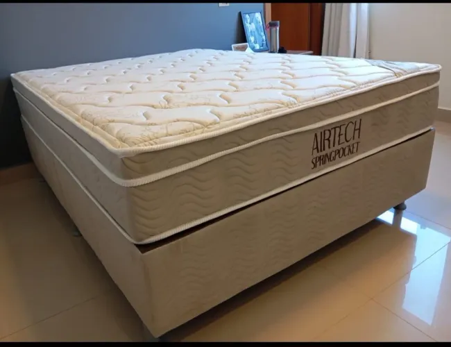 CAMA BOX CASAL COLCHÃO AIRTECH 138x188 BEGE PRONTA ENTREGA