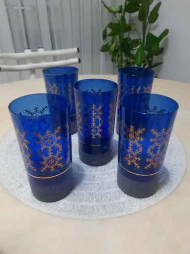 Conjunto de 5 Copos antigos venezianos Azuis Decorados