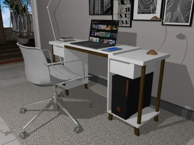 Mesa de Escritório Delluxe Wood. Em Madeira Maciça L150CM X P40cm x A75CM.