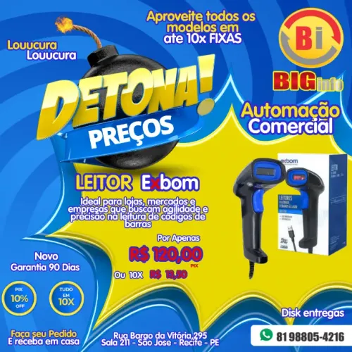 Leitor De Código De Barras Boletos Laser Usb Exbom Lcb-150