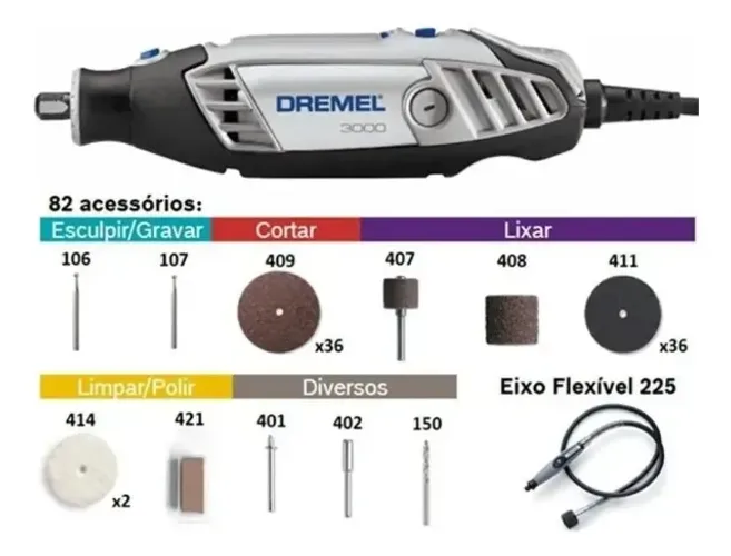 Micro Retífica Dremel 3000 82 Acessórios